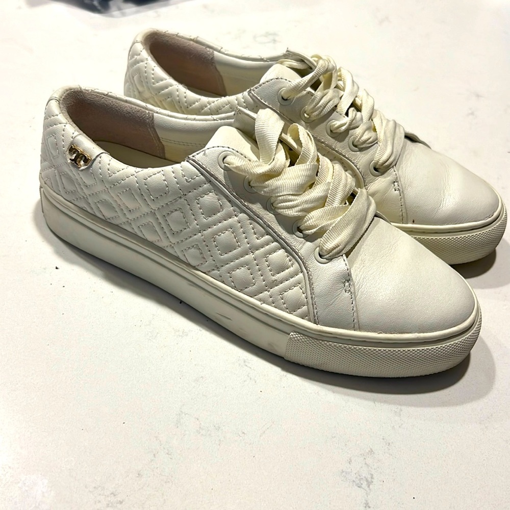 White Quilted Tory Burch Sneakers.